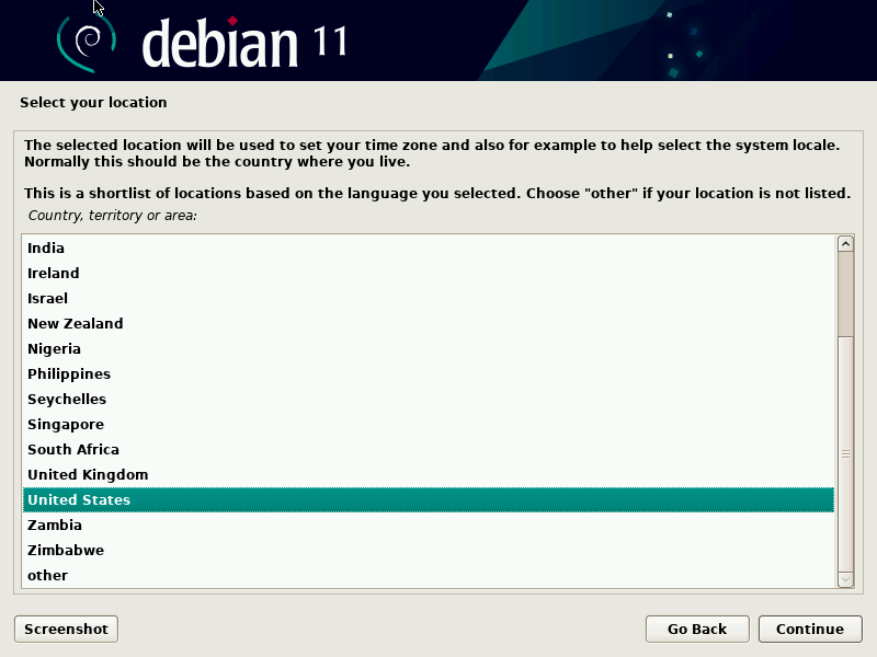 Pilih lokasi debian 11