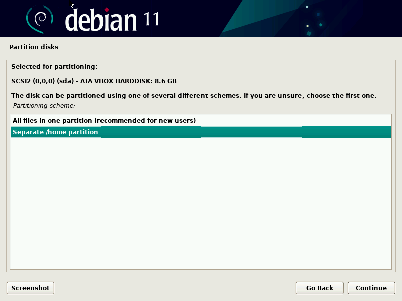 partisi home debian 11